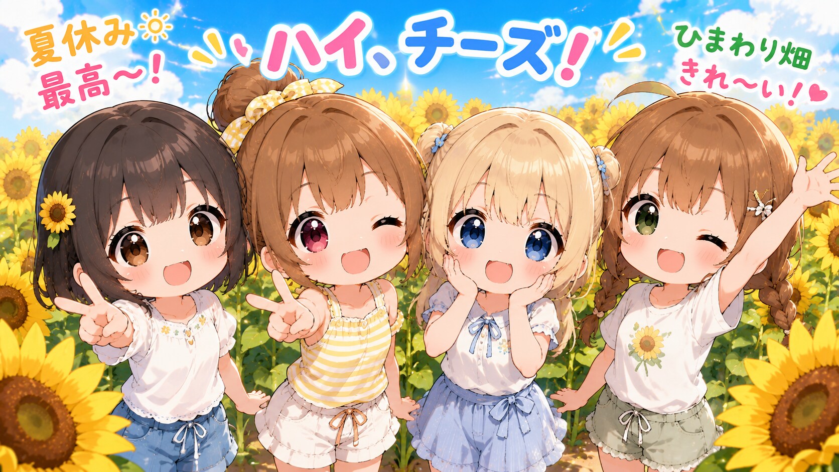 今日の夏休み（ひまわり畑でハイチーズ３） | の人気AIイラスト・グラビア