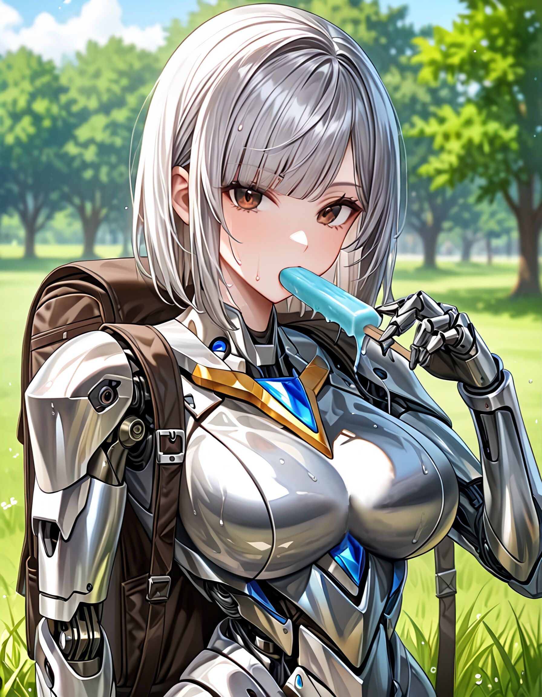 暑さを感じるメカ子 | の人気AIイラスト・グラビア