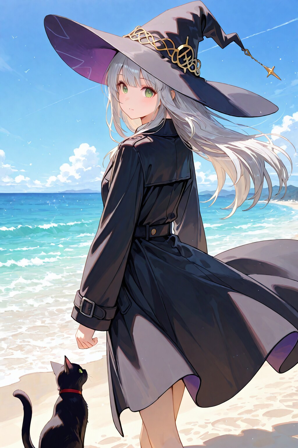 砂浜の魔女と黒猫 | の人気AIイラスト・グラビア