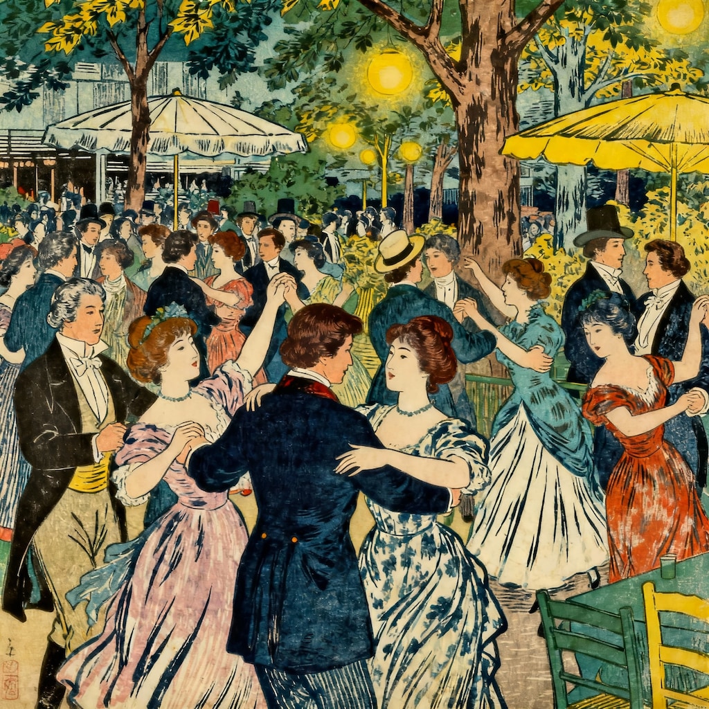 葛飾北斎のムーランドラギャレットの舞踏会