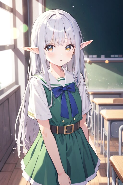 学校でのエルフ | の人気AIイラスト・グラビア