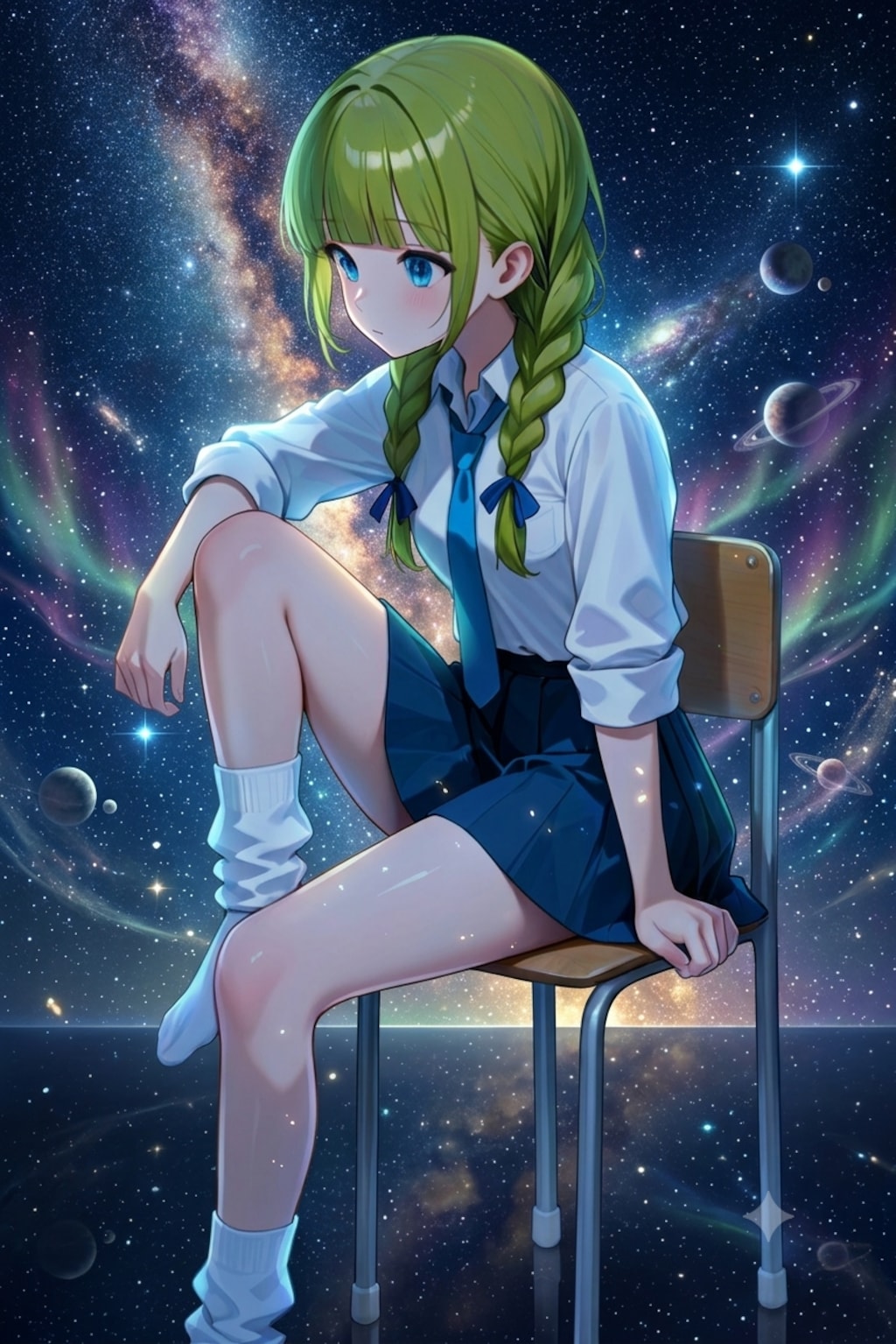 星空と緑髪ちゃん