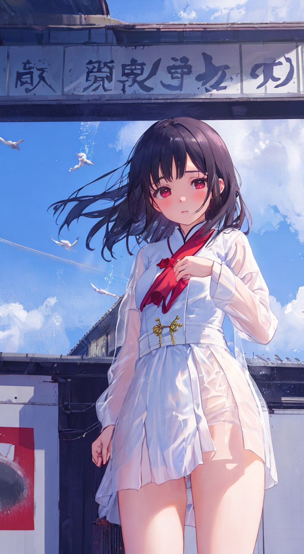 電車ホームのアオザイ娘