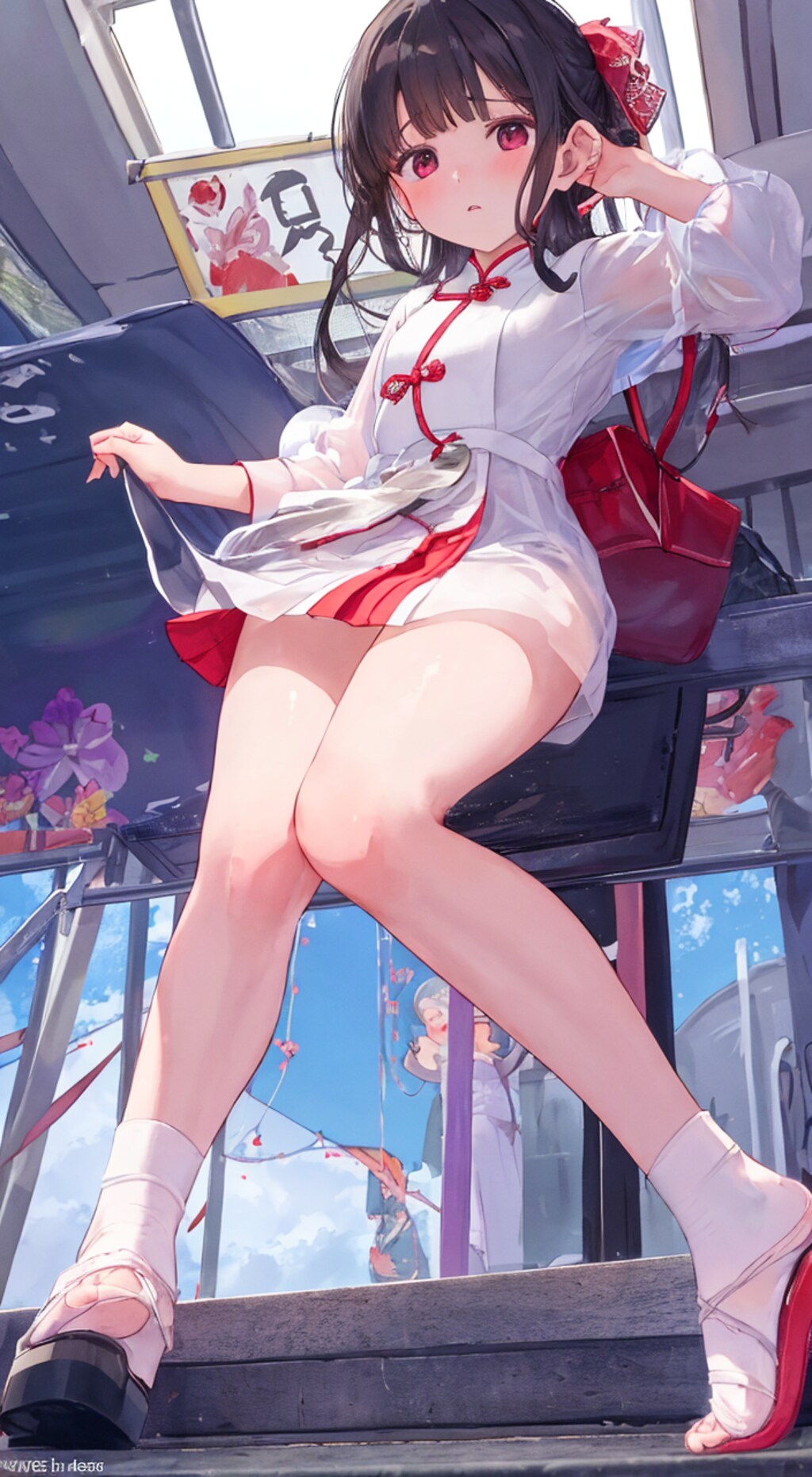 電車ホームのアオザイ娘