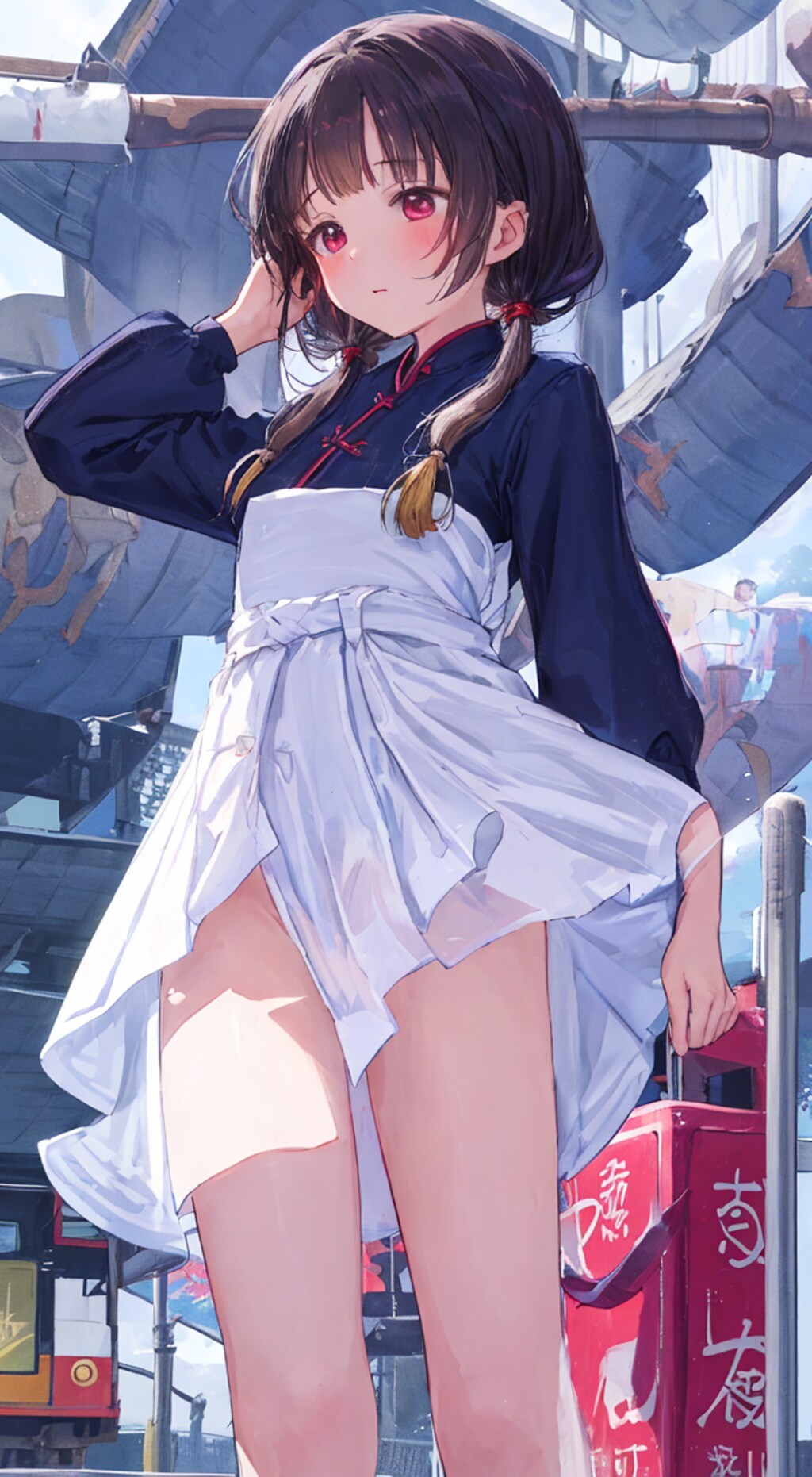 電車ホームのアオザイ娘