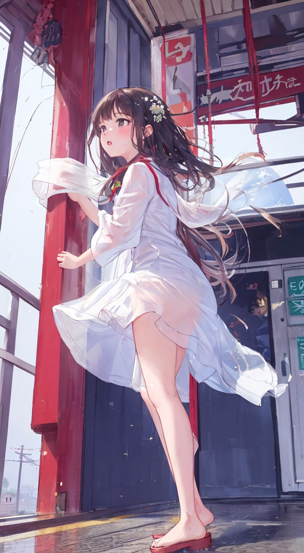 電車ホームのアオザイ娘