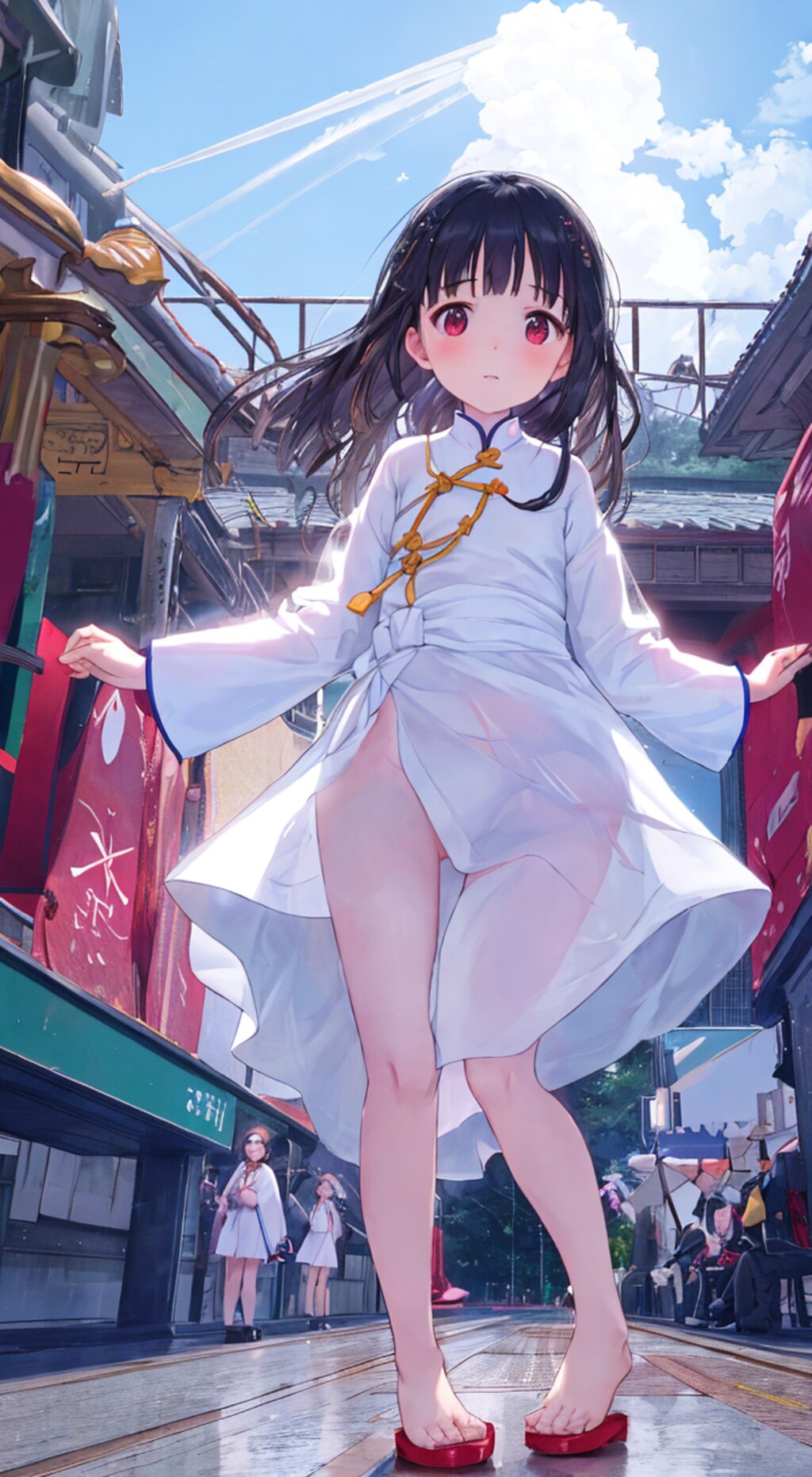 電車ホームのアオザイ娘