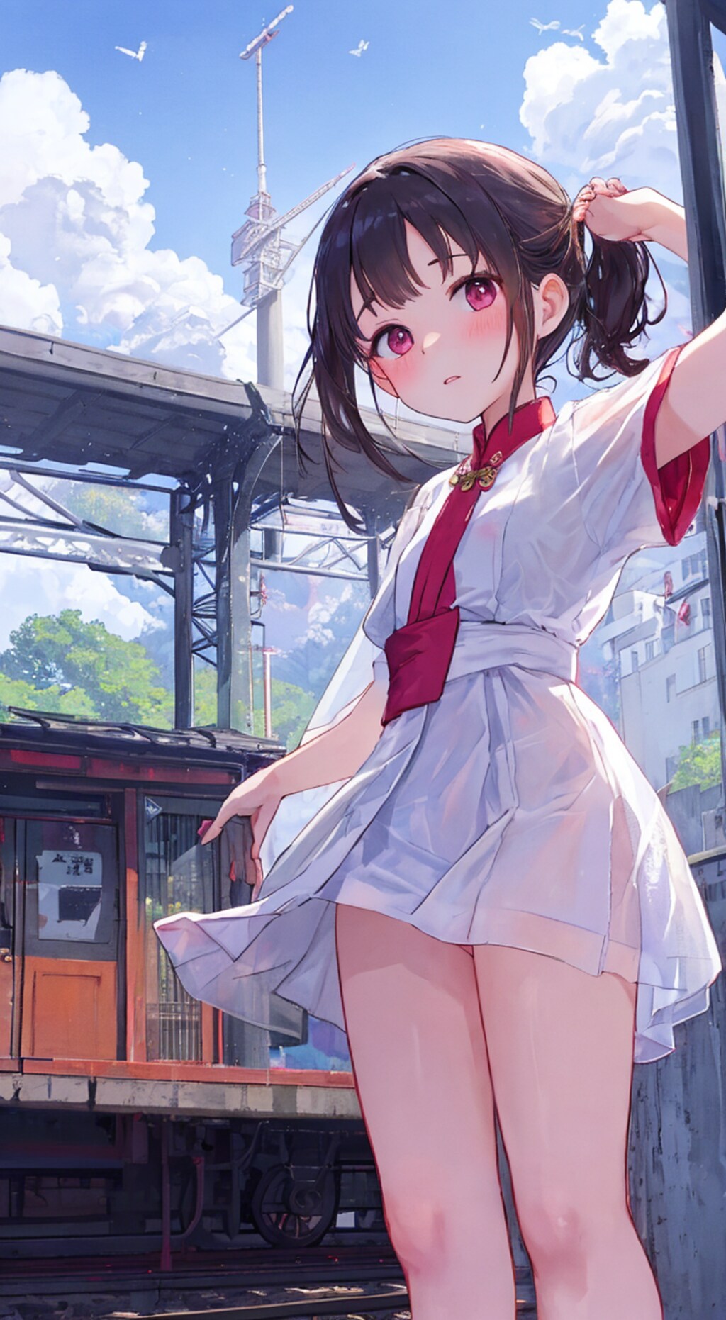 電車ホームのアオザイ娘