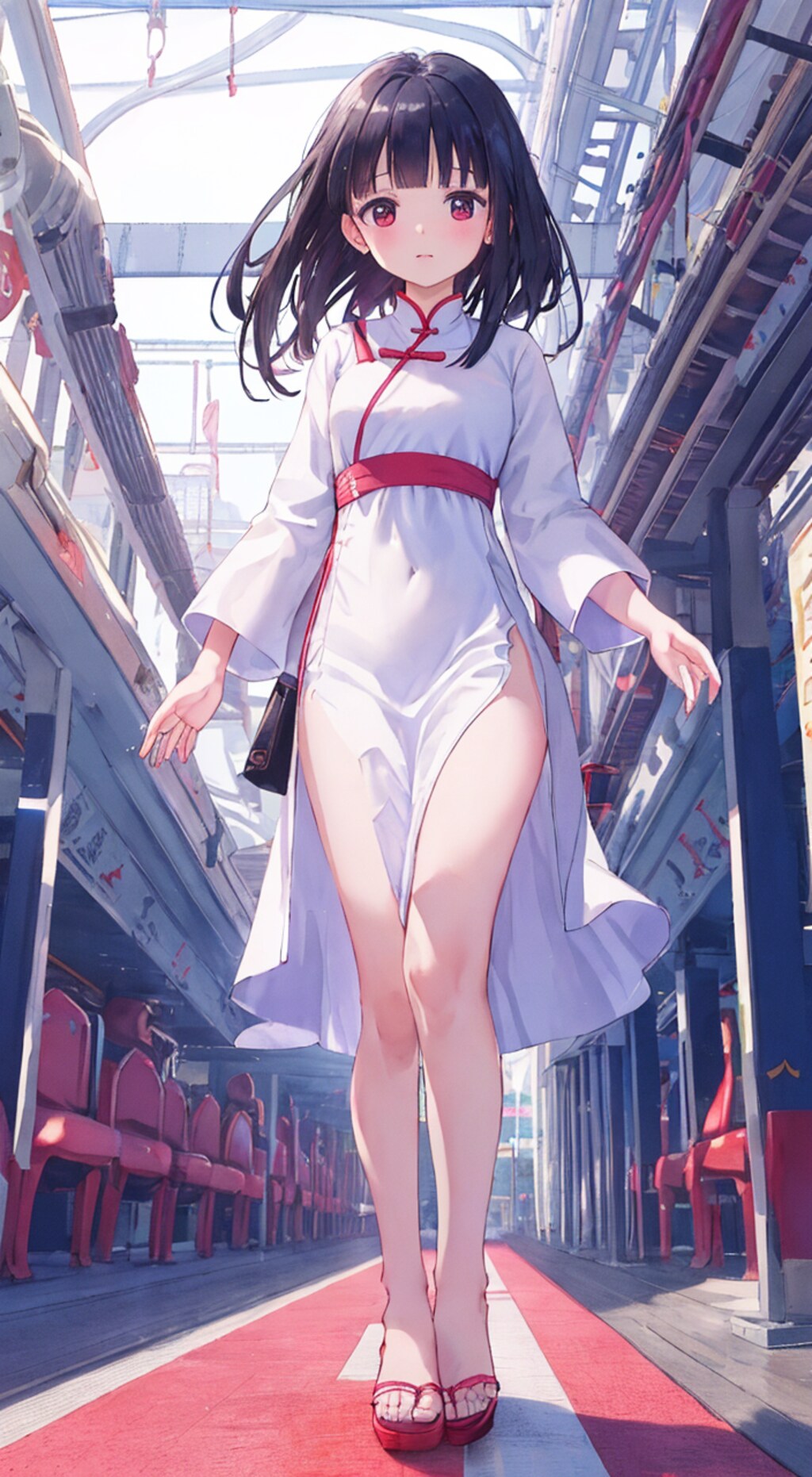 電車ホームのアオザイ娘