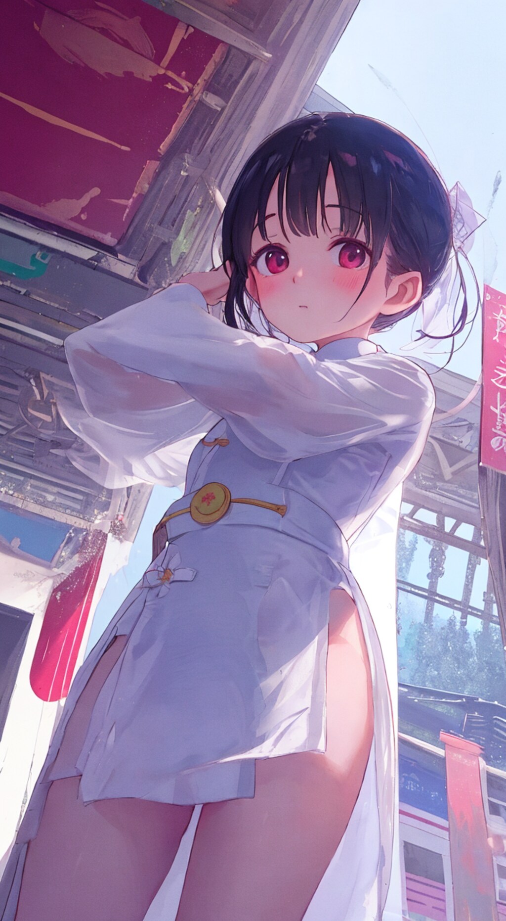 電車ホームのアオザイ娘