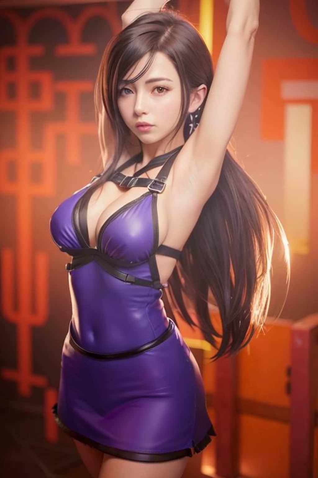 ドレス姿で谷間と腋アピールがすごいティファコスプレイヤーさん