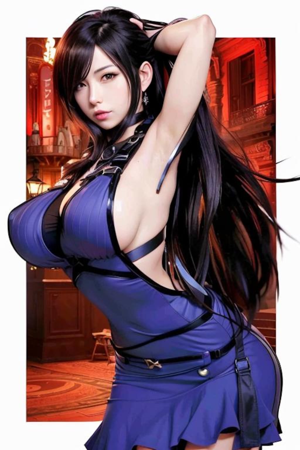 ドレス姿で谷間と腋アピールがすごいティファコスプレイヤーさん