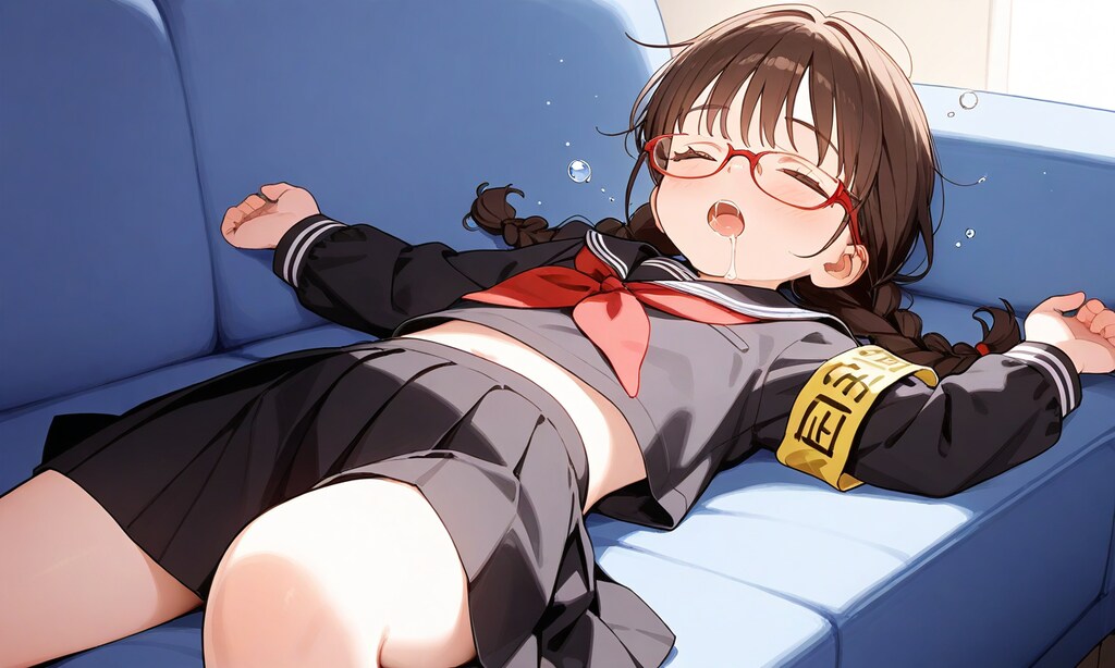 おなか出しながら居眠り委員長ちゃん(外部生成版)