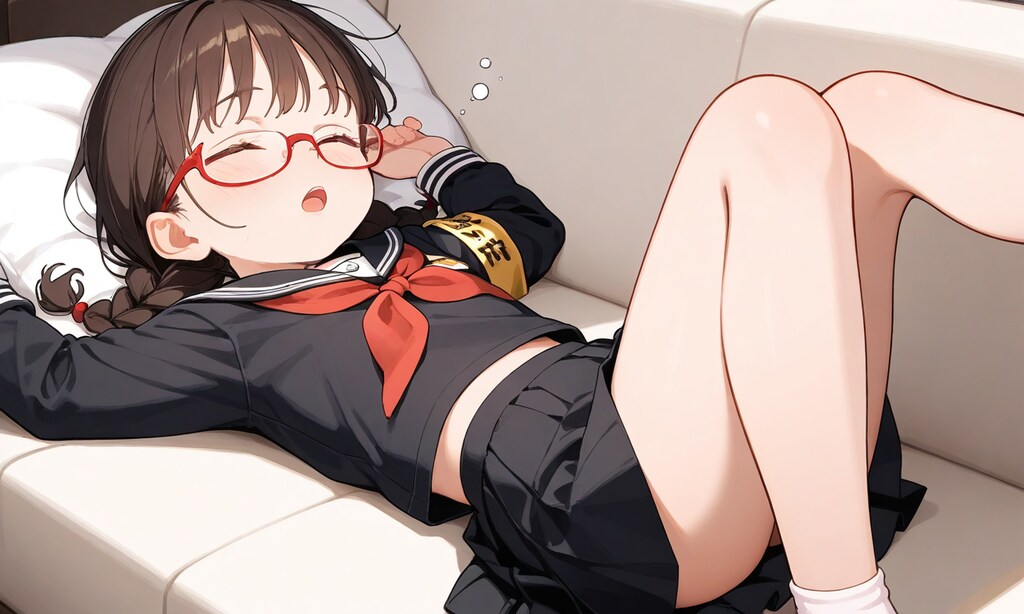 おなか出しながら居眠り委員長ちゃん(外部生成版)