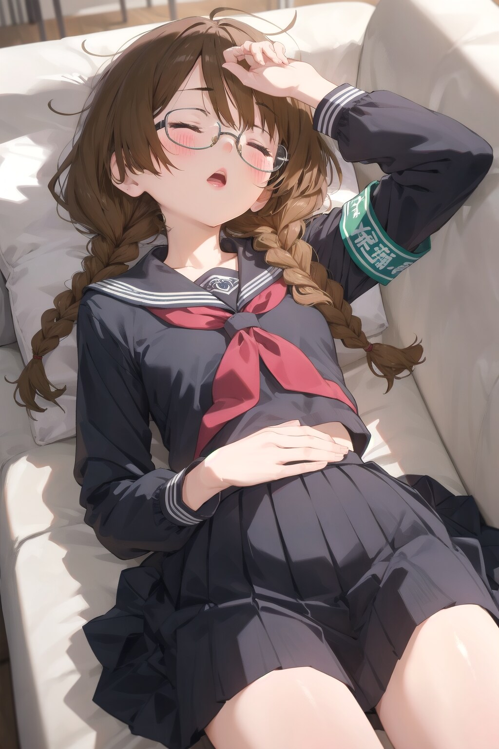 おなか出しながら居眠り委員長ちゃん(外部生成版)