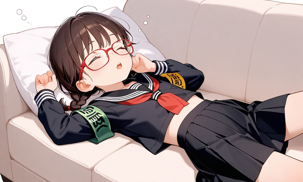 おなか出しながら居眠り委員長ちゃん(外部生成版)