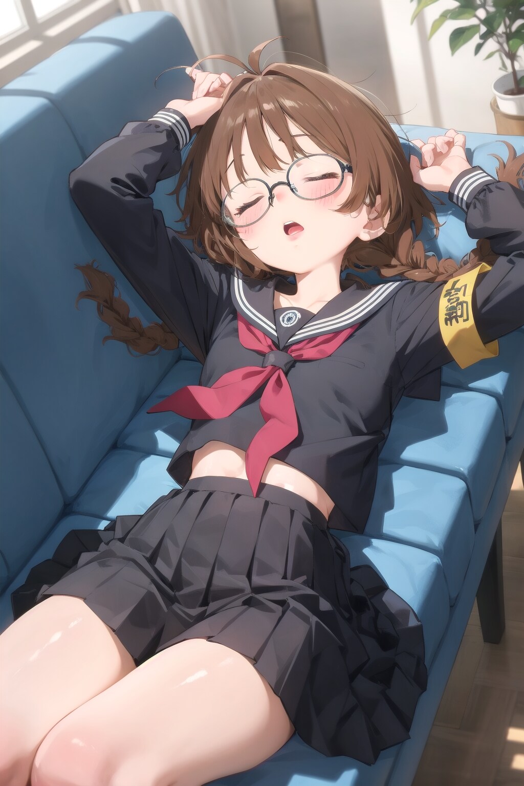 おなか出しながら居眠り委員長ちゃん(外部生成版)