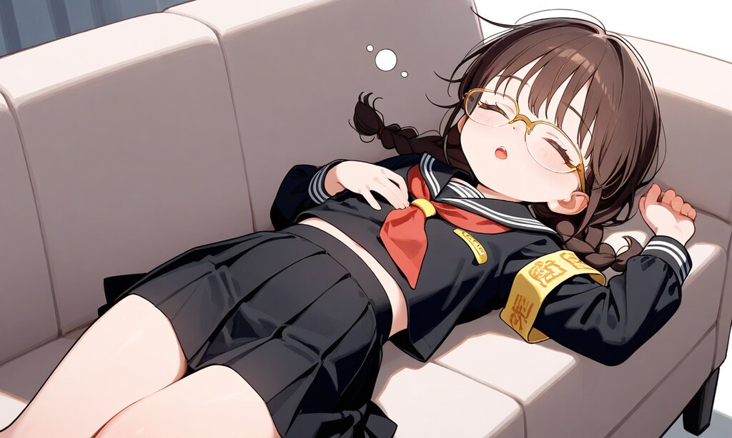 おなか出しながら居眠り委員長ちゃん(外部生成版)