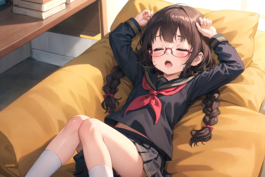 おなか出しながら居眠り委員長ちゃん(外部生成版)