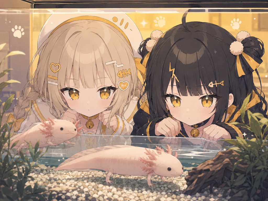 ウーパールーパーと双子ちゃん