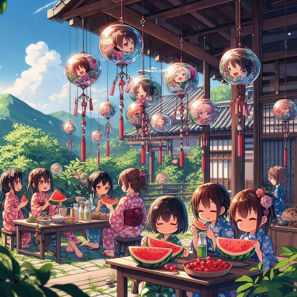 スイカを切ったよ！全員集合！