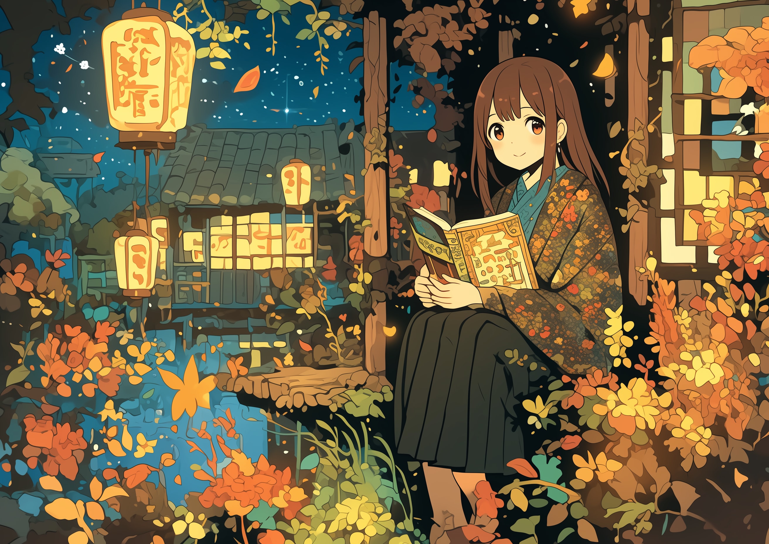 秋の夜長読書 | の人気AIイラスト・グラビア
