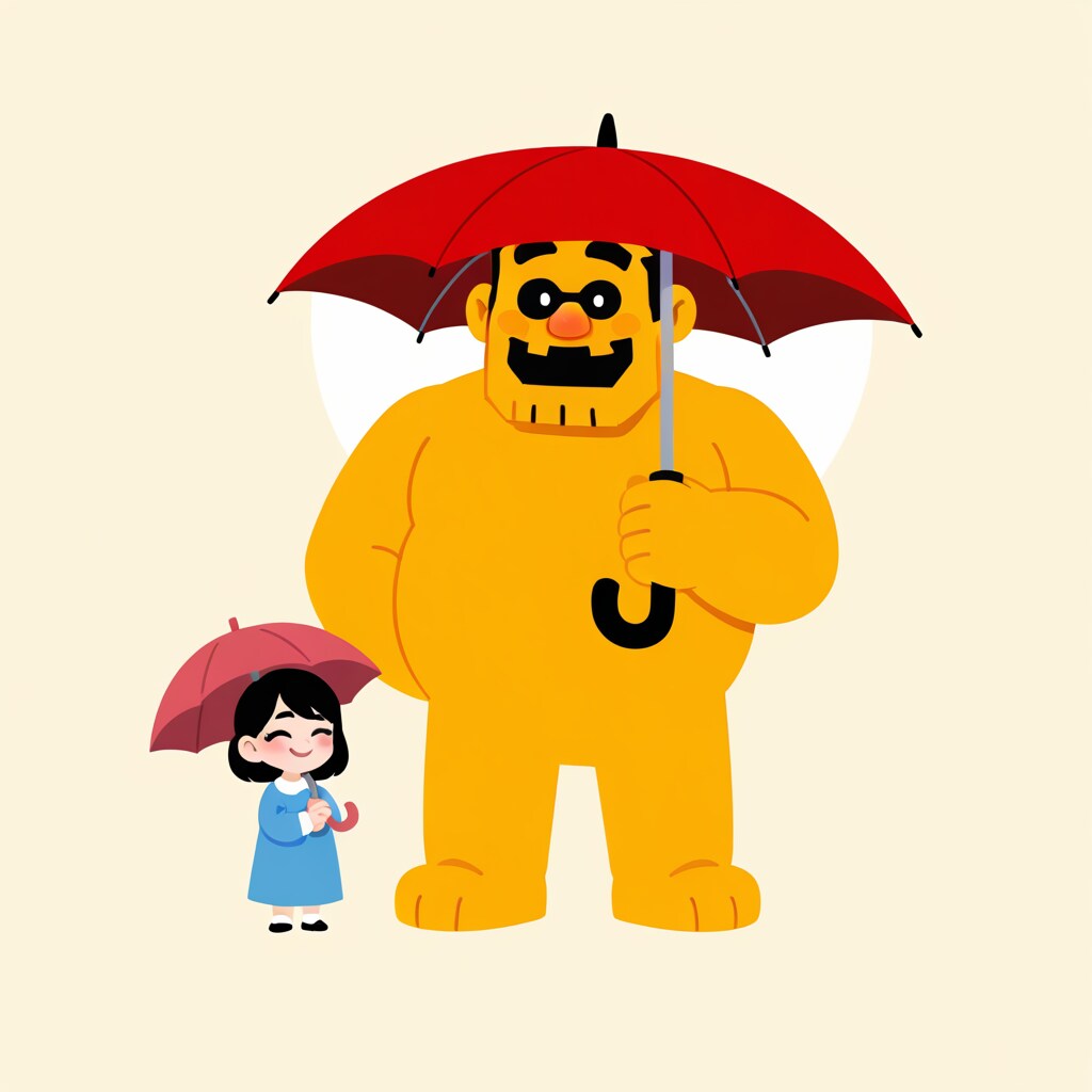 傘さし親子