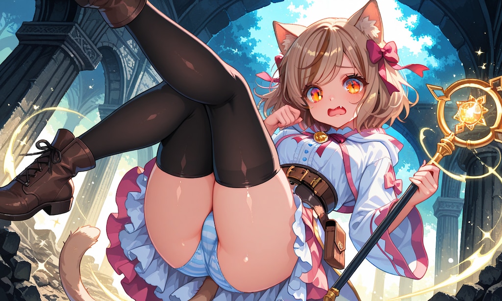 パンチラしちゃう猫耳魔法使い