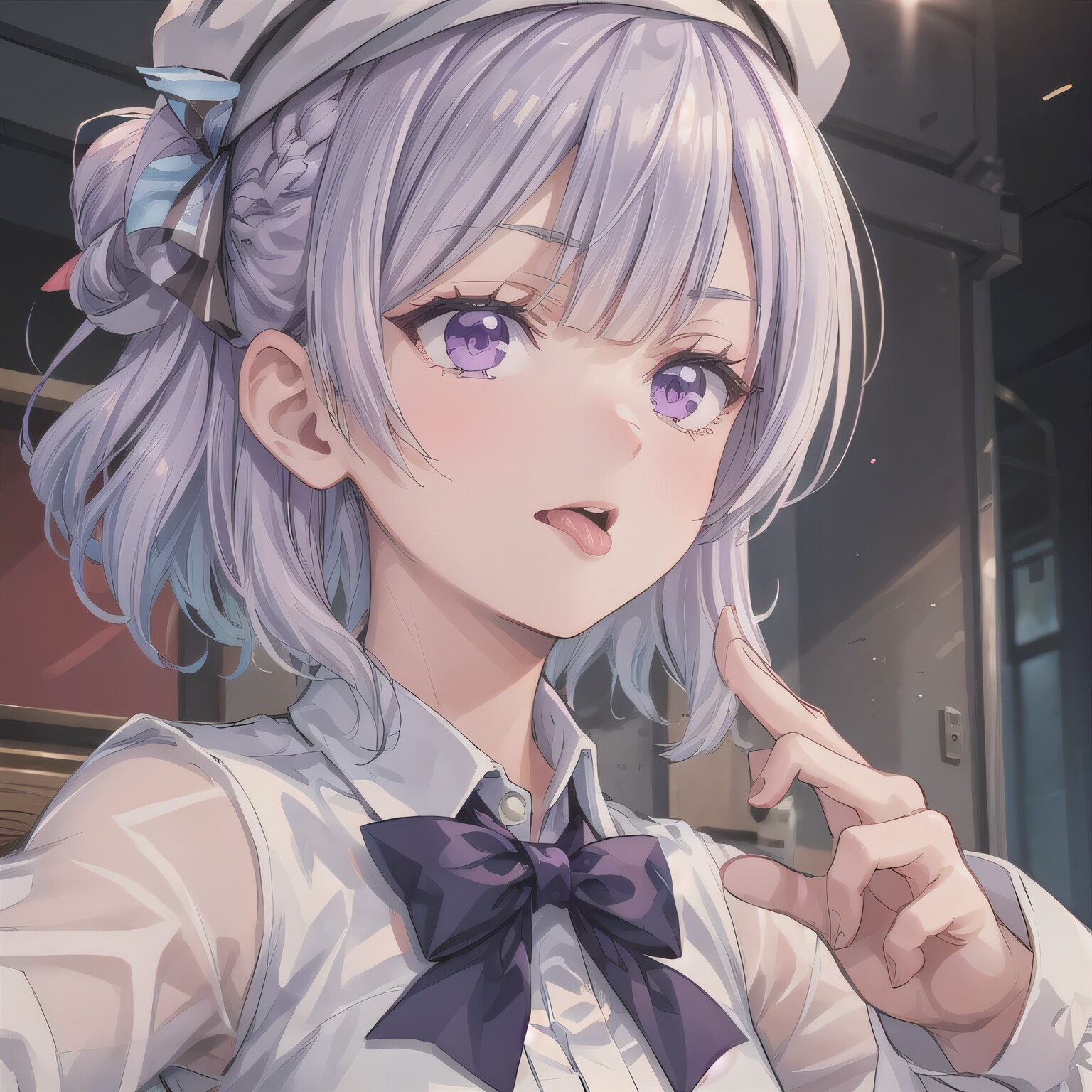 銀髪ボブの舌出し少女 | の人気AIイラスト・グラビア