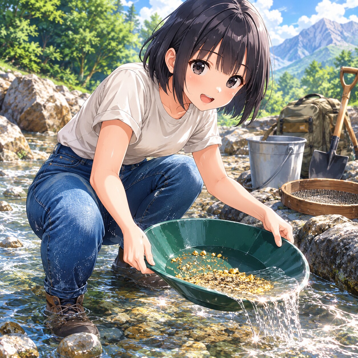 砂金採りをしている女の子 | の人気AIイラスト・グラビア