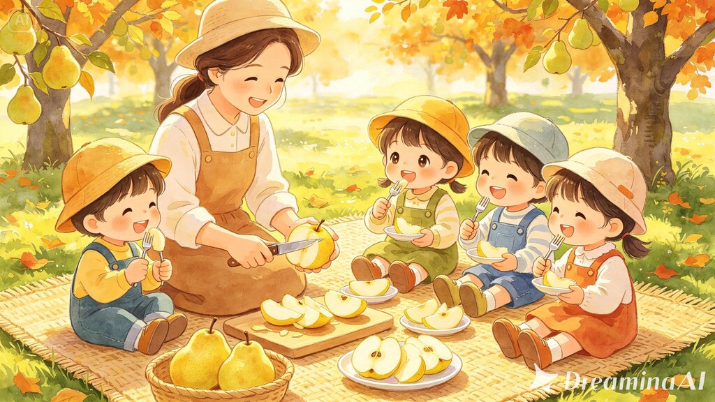 園児達と秋の遠足｜梨実食１（85/100）
