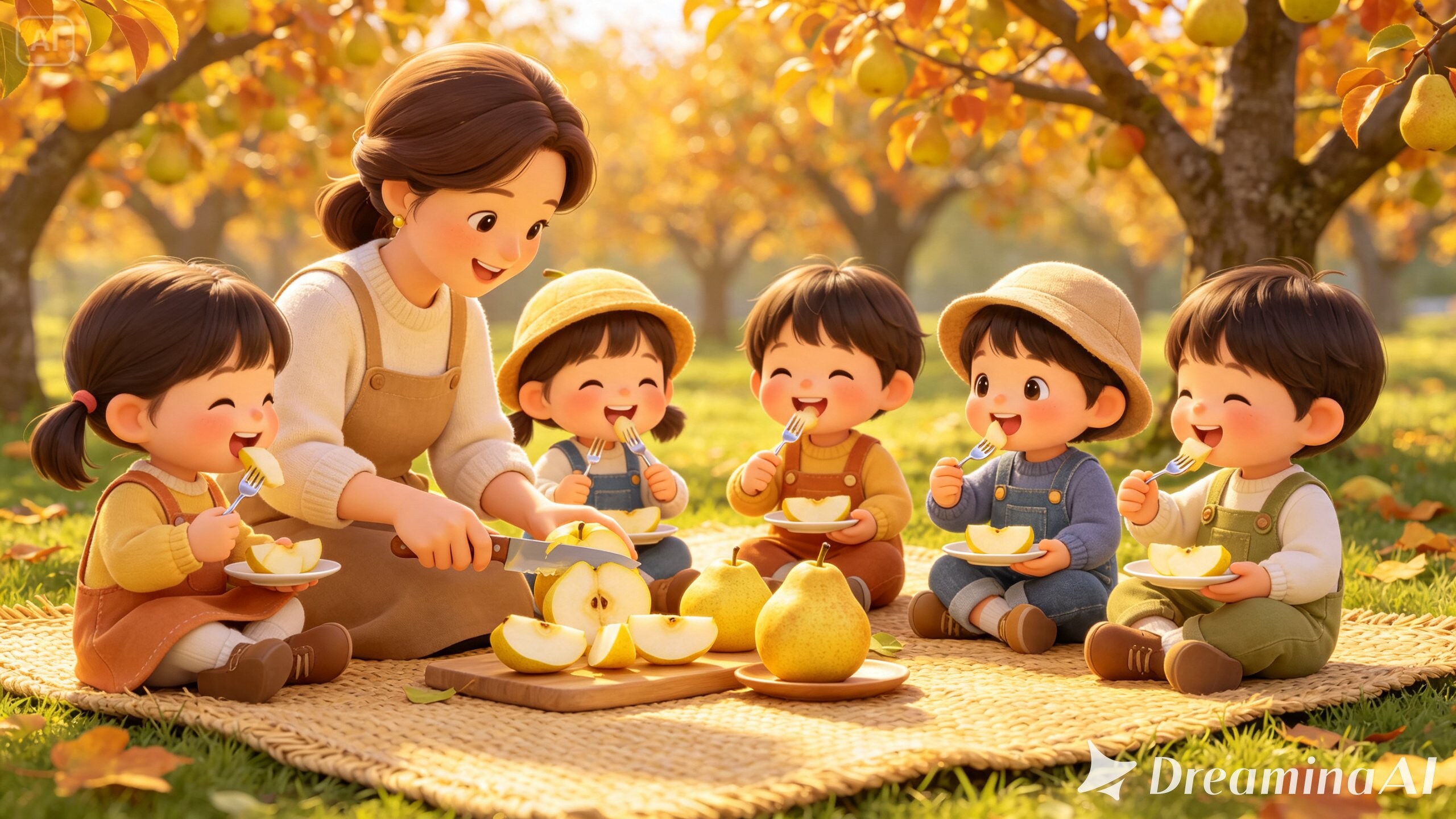 園児達と秋の遠足｜梨実食１（85/100） | の人気AIイラスト・グラビア