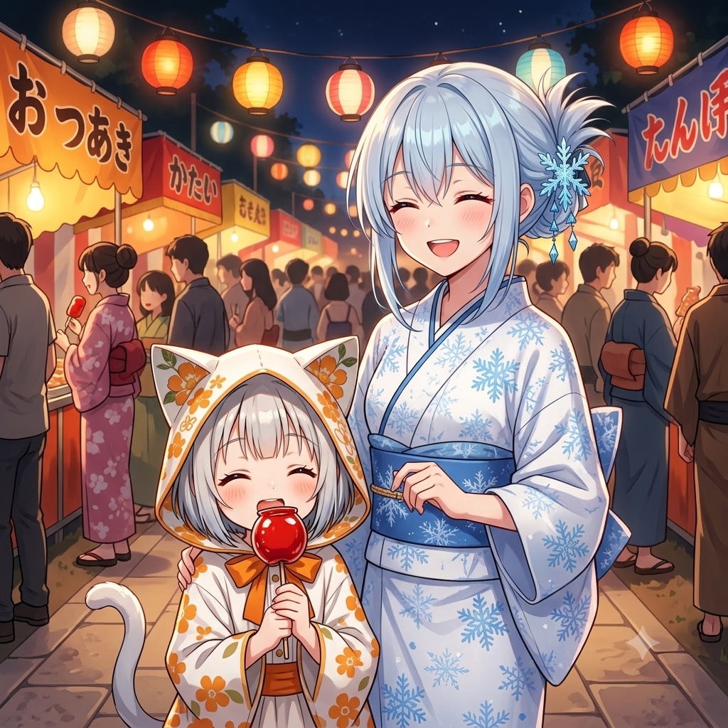 祭りを楽しむフロルと雪女さん