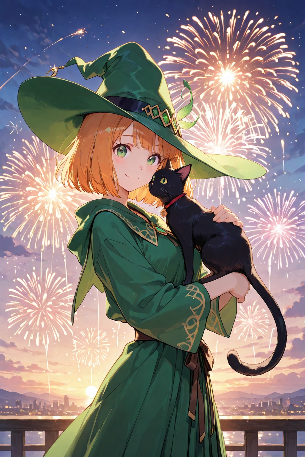 魔女と黒猫と花火 | の人気AIイラスト・グラビア