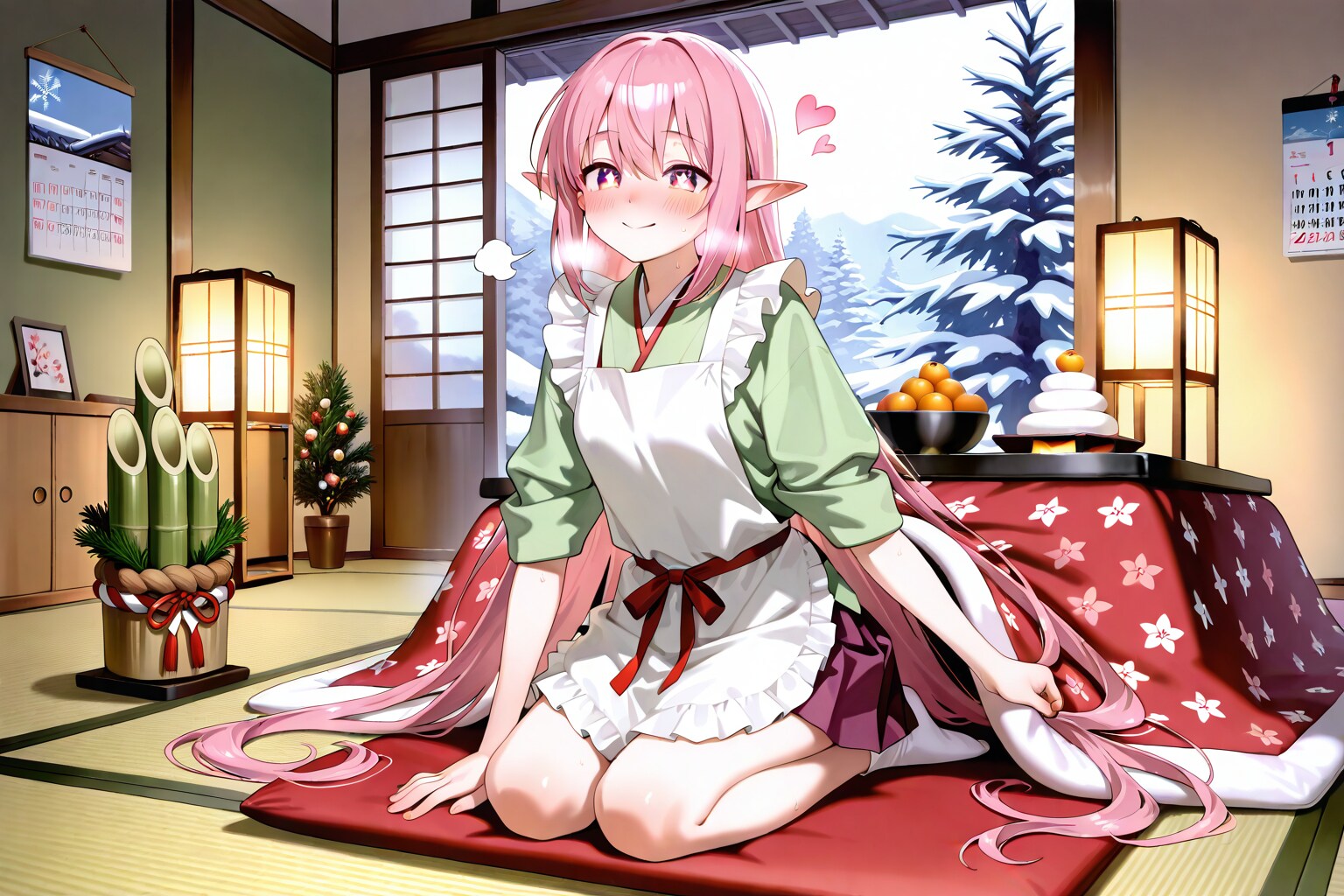 正月の準備をするエルフの女の子 | の人気AIイラスト・グラビア