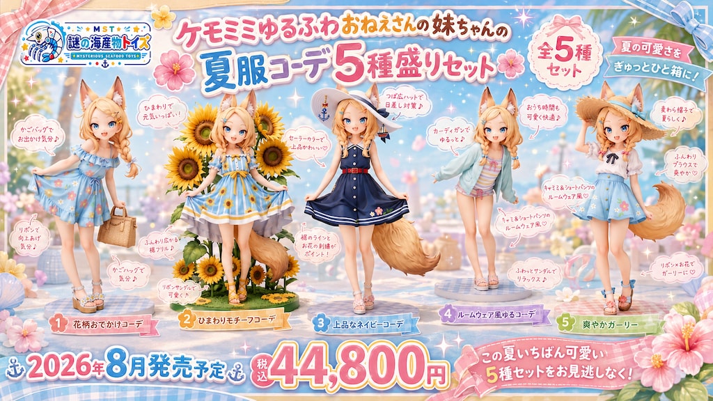 ケモミミゆるふわおねえさんの妹ちゃんの夏服コーデ５種