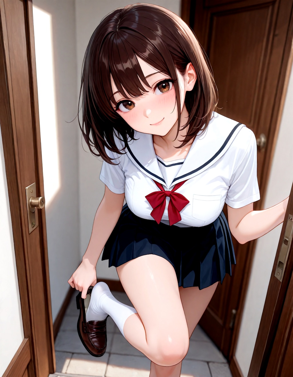 ちょっと待って、いま靴履いてるから