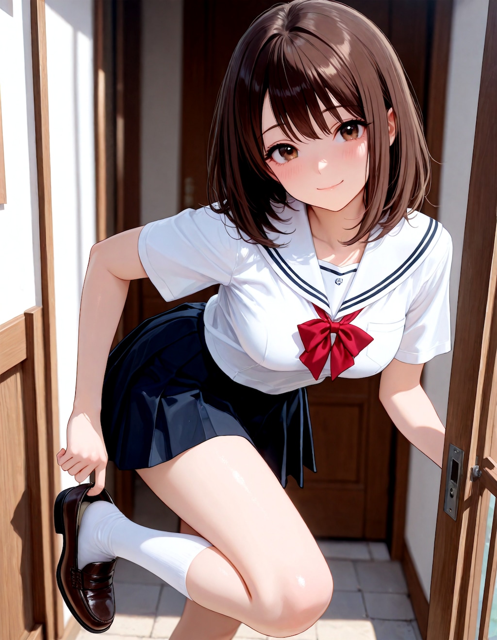ちょっと待って、いま靴履いてるから