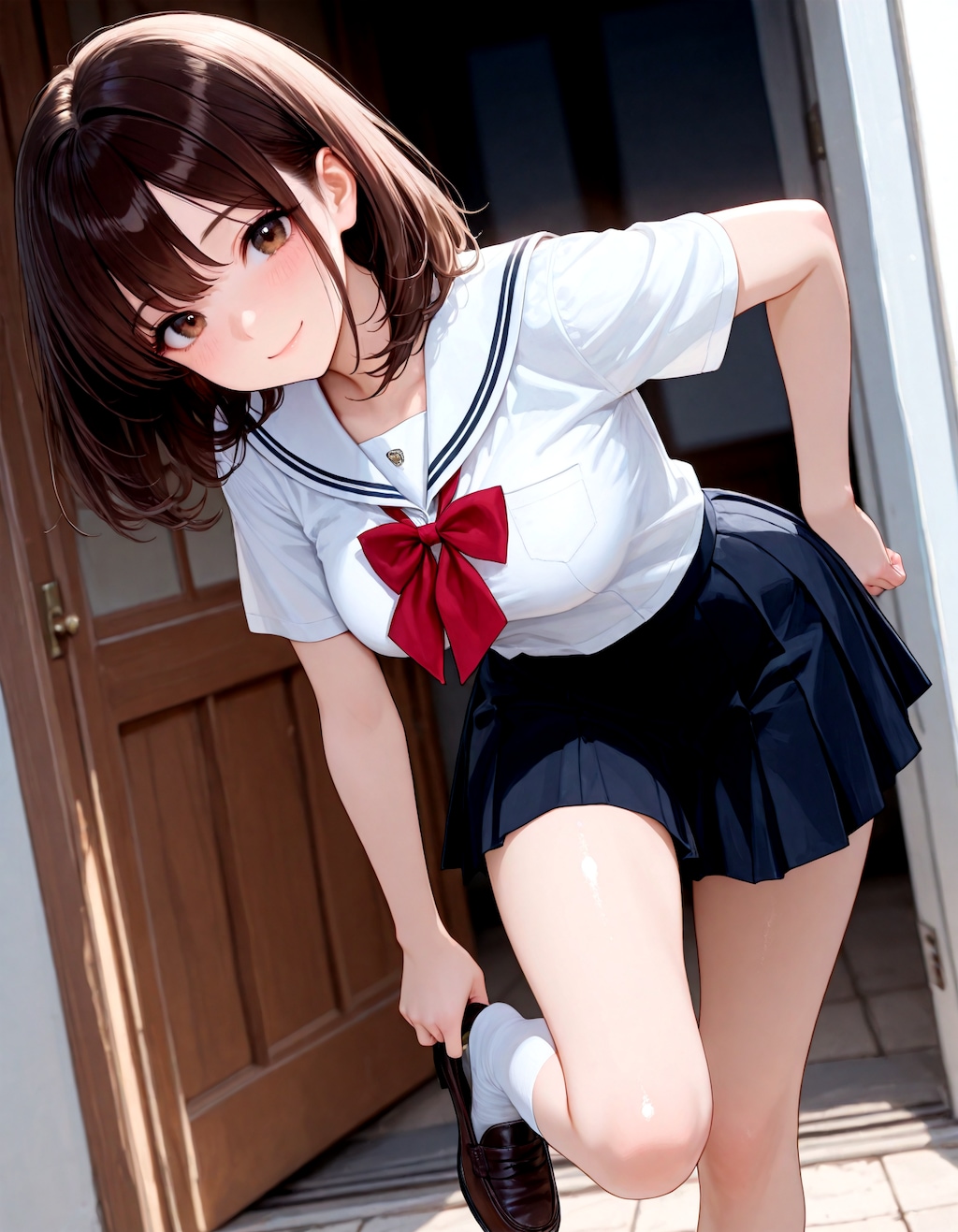 ちょっと待って、いま靴履いてるから