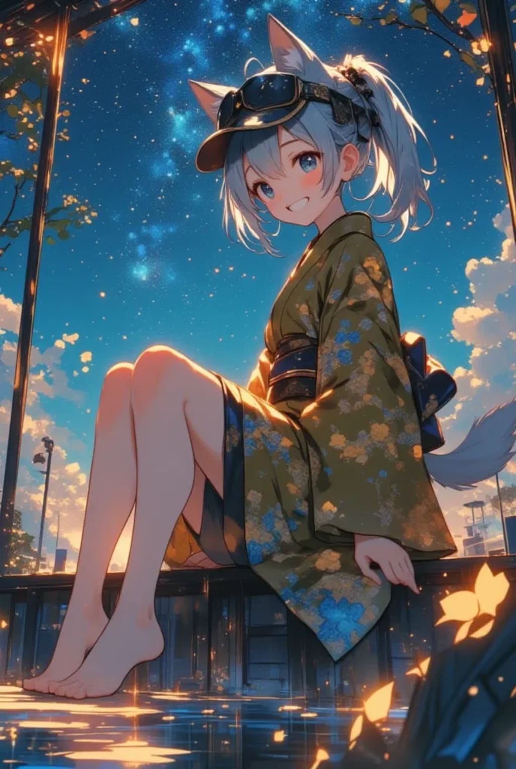 星空と着物と狼少女