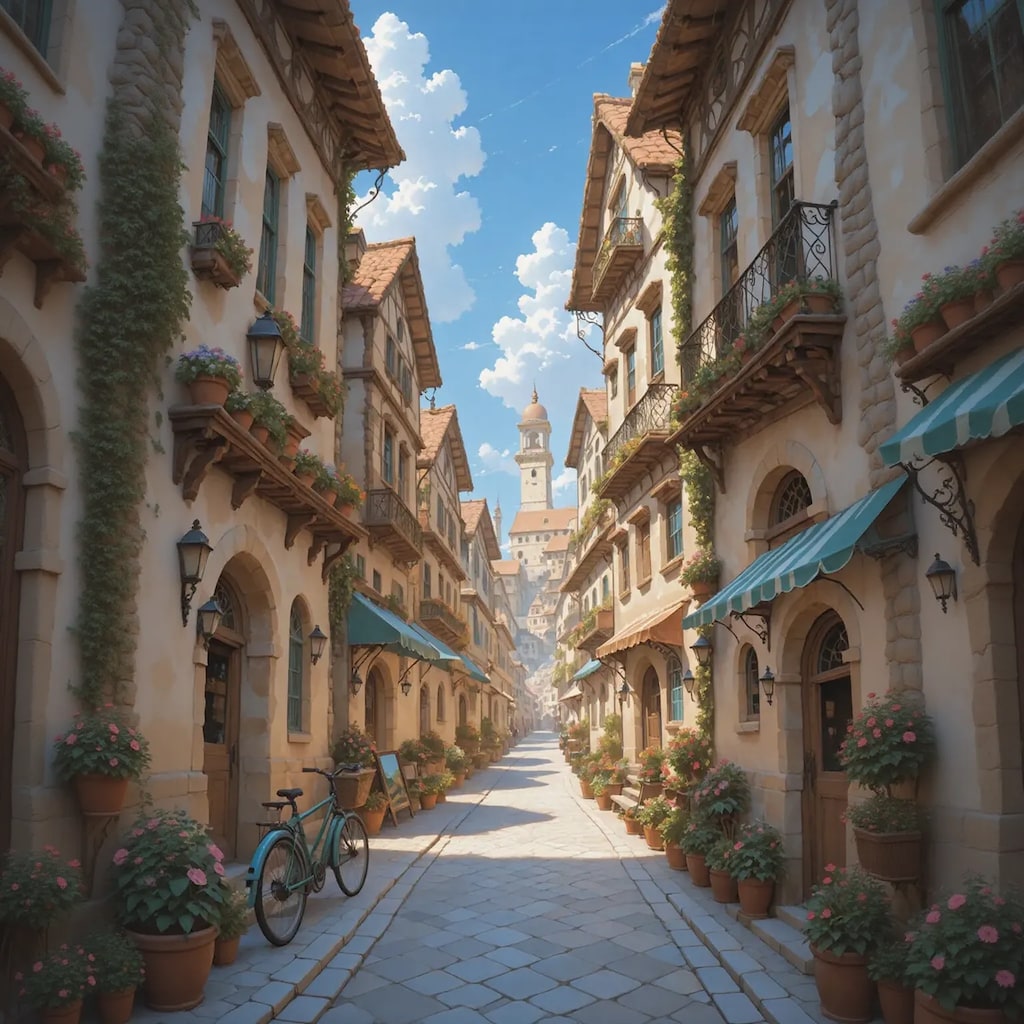 明るい路地のある街