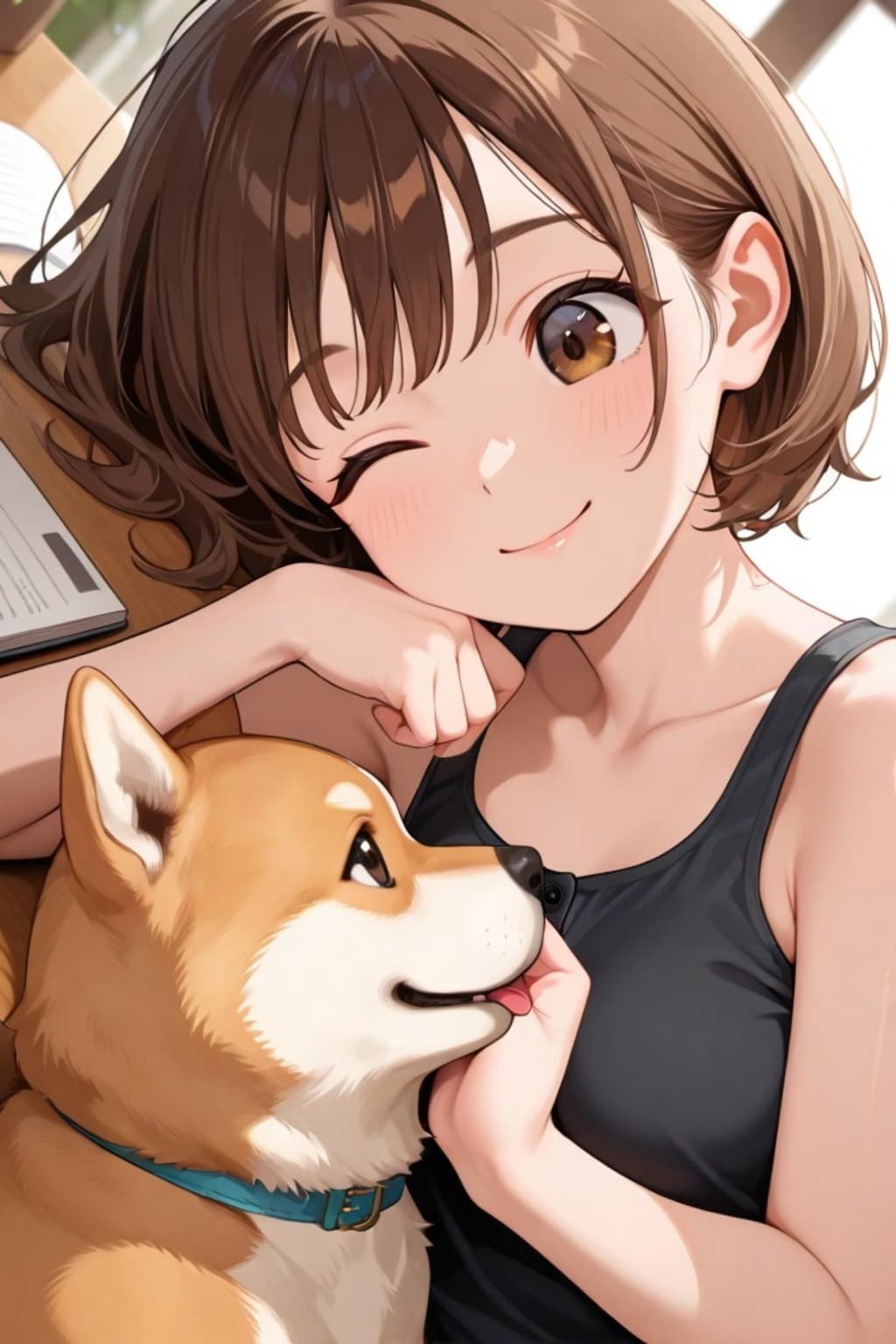 柴犬と茶髪ちゃん
