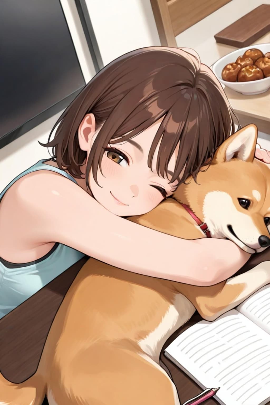 柴犬と茶髪ちゃん