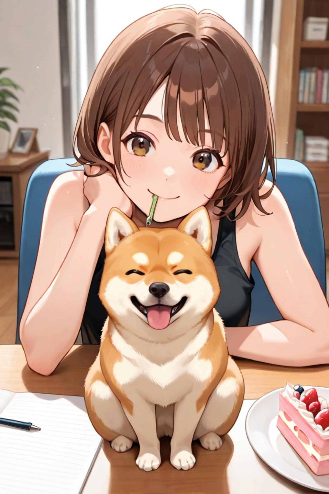柴犬と茶髪ちゃん