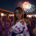 煌めく夏の美人が浴衣姿で花火を楽しむ 10枚目