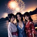 煌めく夏の美人が浴衣姿で花火を楽しむ 7枚目