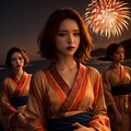 煌めく夏の美人が浴衣姿で花火を楽しむ 4枚目