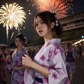 煌めく夏の美人が浴衣姿で花火を楽しむ 11枚目