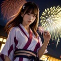煌めく夏の美人が浴衣姿で花火を楽しむ 9枚目