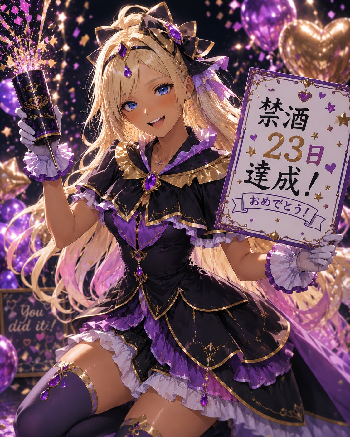 禁酒23日達成をキュアアルカナ・シャドウのコスで祝ってくれる専属トレーナー(ギャル妻)